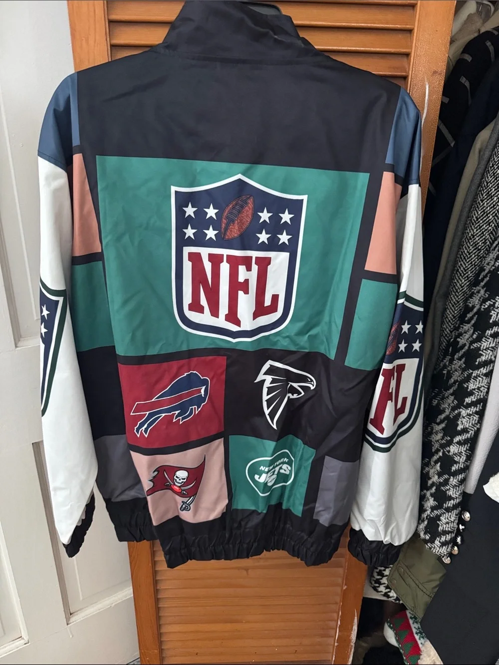 NFL Colorblock Windbreaker Jacket in Black, Teal, Red & White